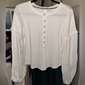 Pilcro Cream Textured Blouse with Button Detail